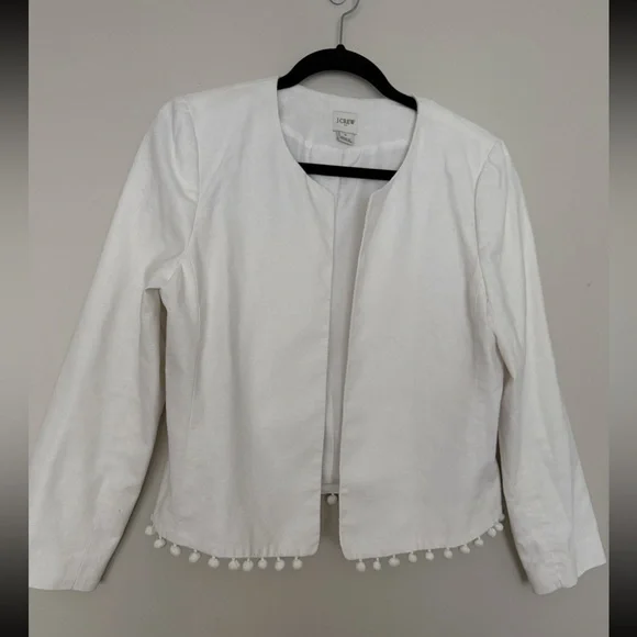 J.Crew Factory Cropped Blazer with Pom Pom Linen Cotton Blend Jacket Size M - Picture 4 of 12